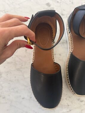 See By Chloe Black Leather Espadrille Sandals with Ankle Strap